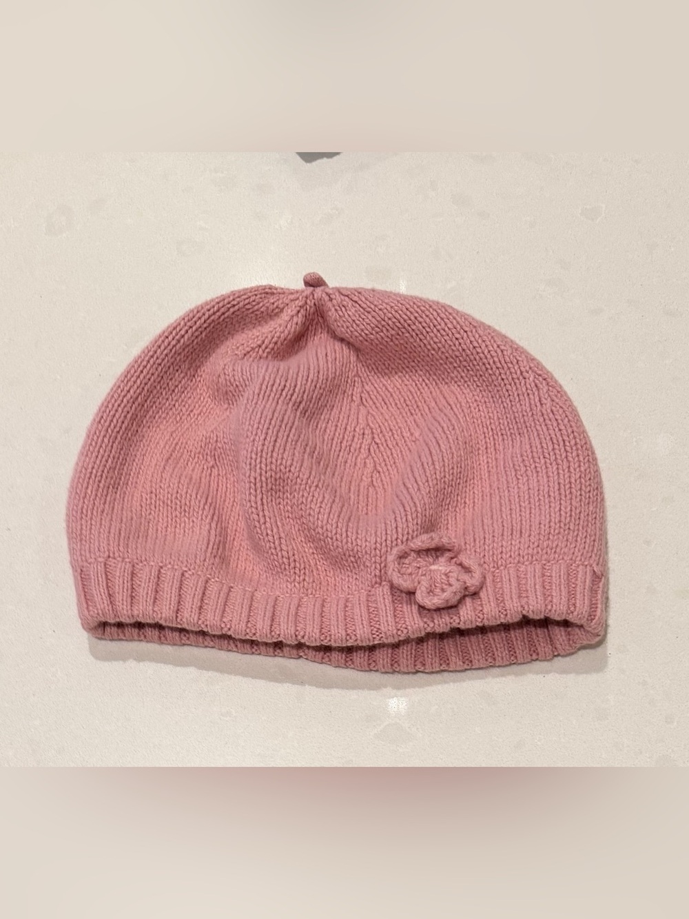 Pink Knit Flower Beanie 12m -
